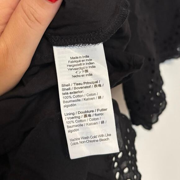 NWT Madewell Eyelet Flutter Sleeve Mini Dress in Cotton In Black Size 0 - Picture 7 of 8